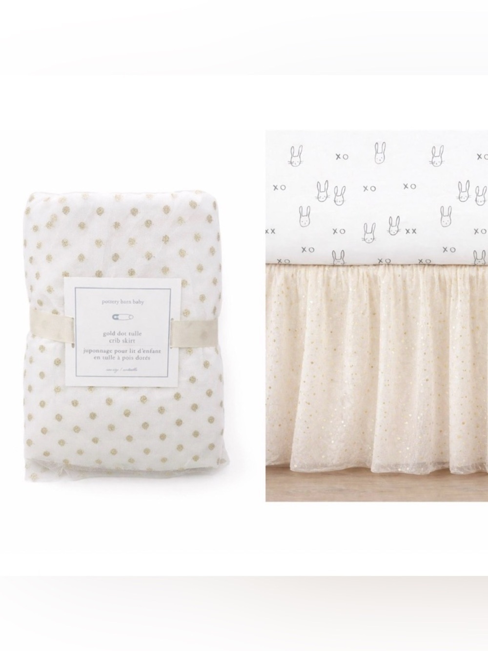 Pottery Barn Kids Gold Dot Tulle Crib Skirt Nursery NWT